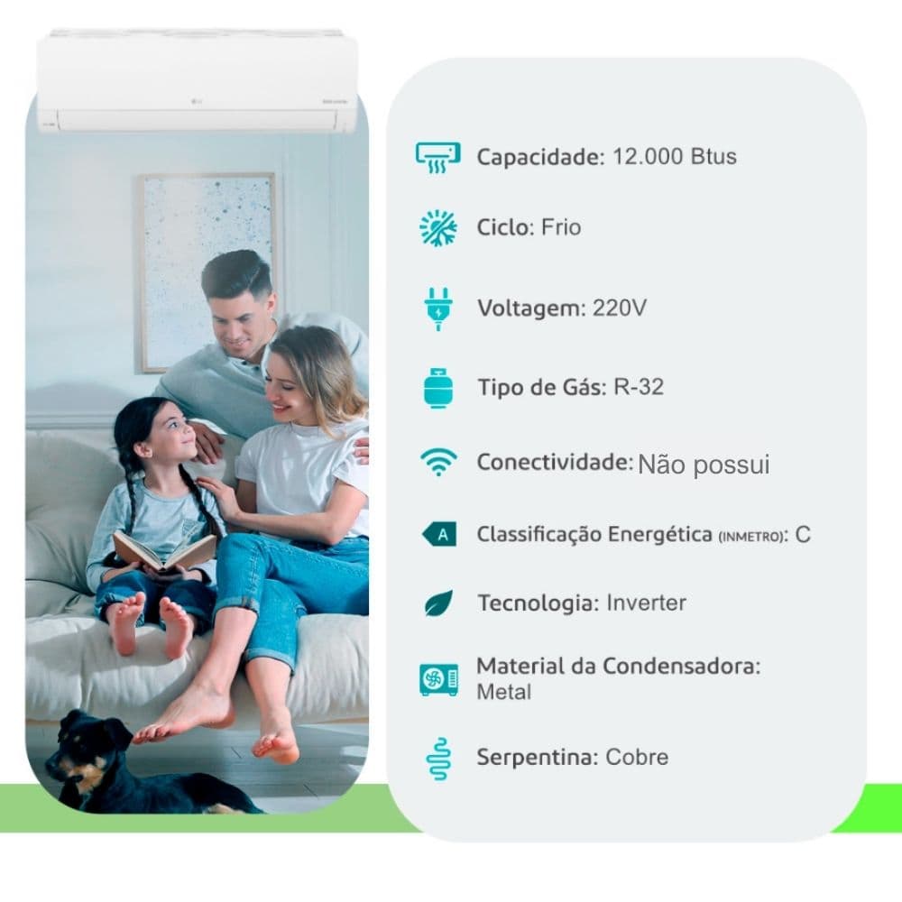Ar Condicionado Split Hi Wall - Inverter R-32 - LG - Dual Inverter Compact - 12.000 BTUs - Frio - 220V Monofásico dimensões 1