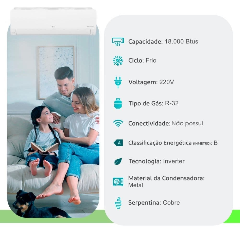 Ar Condicionado Split Hi Wall - Inverter R-32 - LG - Dual Inverter Compact - 18.000 BTUs - Frio - 220V Monofásico dimensões 1