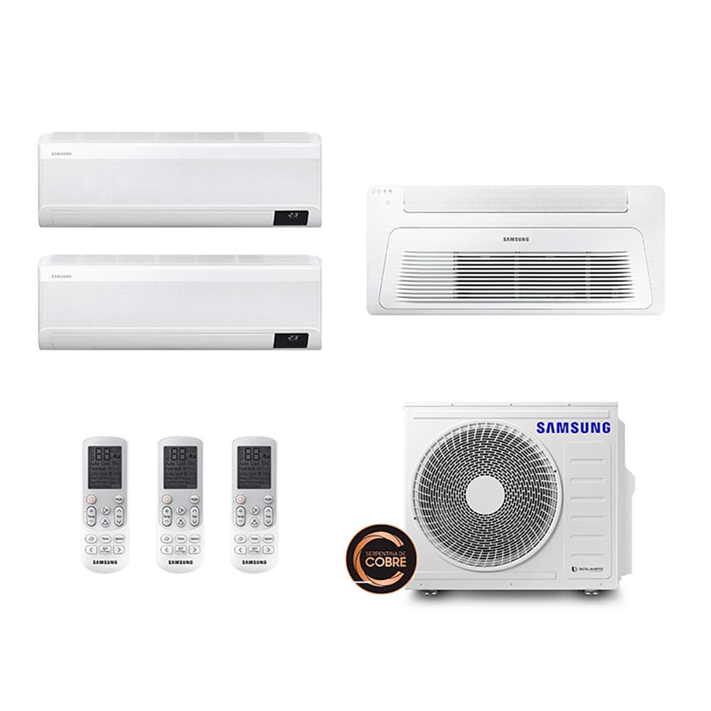 Ar Condicionado Multi Split Inverter Samsung 24.000 BTUs (2 Evap 9.000 Hw e 1 Evap 12.000 Cassete 1Via) Quente/Frio 220V Monofásico