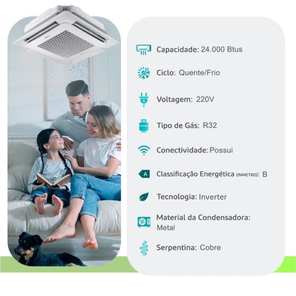 Ar Condicionado Split Cassete - 4 Vias - Inverter R-32 - Samsung - Windfree - 24.000 BTUs - Quente/Frio - 220V Monofásico dimensões 1