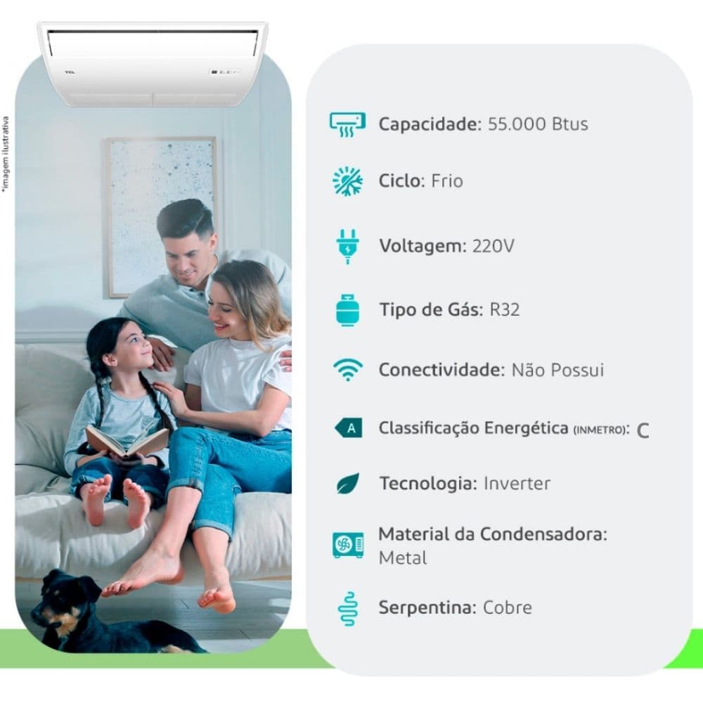 Ar Condicionado Split Piso Teto - Inverter R-32 - TCL - 55.000 BTUs - Frio - 220V Monofásico dimensões 1