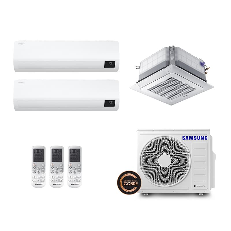 Ar Condicionado Multi Split Inverter Samsung Hw e Cassete 4 Vias 24.000 Btus (1 Evap 9.000 Hw, 1 Evap 12.000 Hw e 1 Evap 18.000 Cassete 4 Vias) Quente/Frio 220V Monofásico