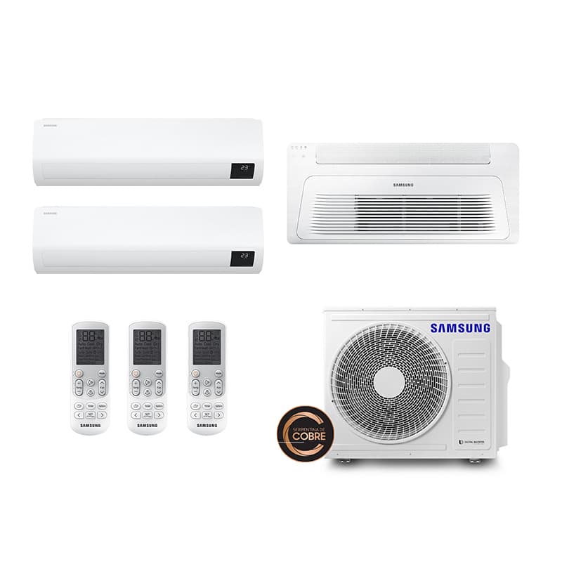 Ar Condicionado Multi Split Inverter Samsung Windfree e Cassete 1 via 24.000 Btus (2x Evap 9.000 Windfree e 1 Evap Cassete 1 Via 12.000) Quente/Frio 220V Monofásico