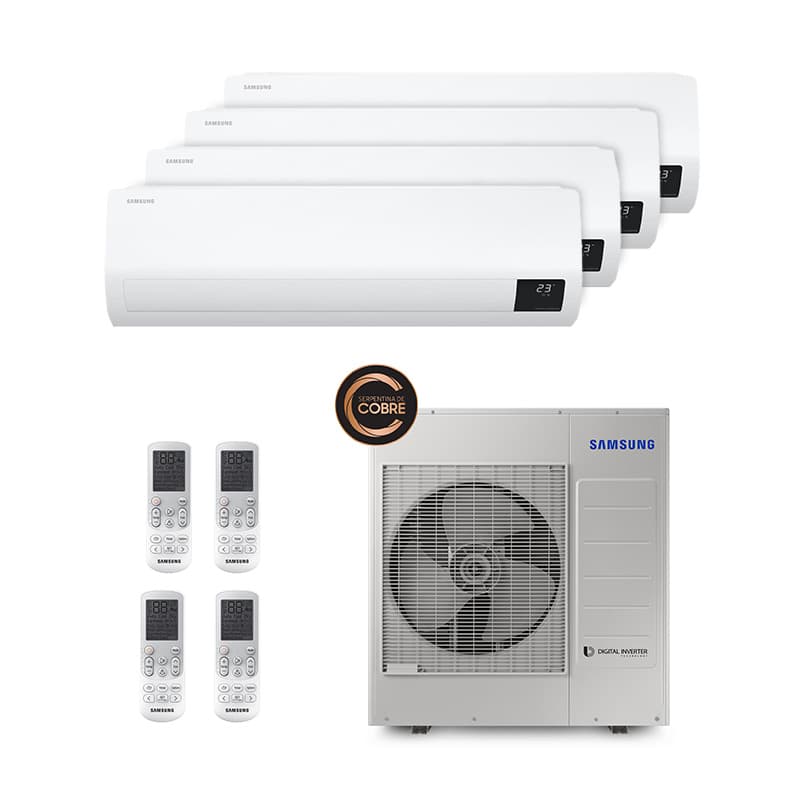 Ar Condicionado Multi Quadri Split Inverter Samsung 34.000 Btus (3 Evap 9.000 e 1 Evap 18.000) Quente/Frio 220V Monofásico